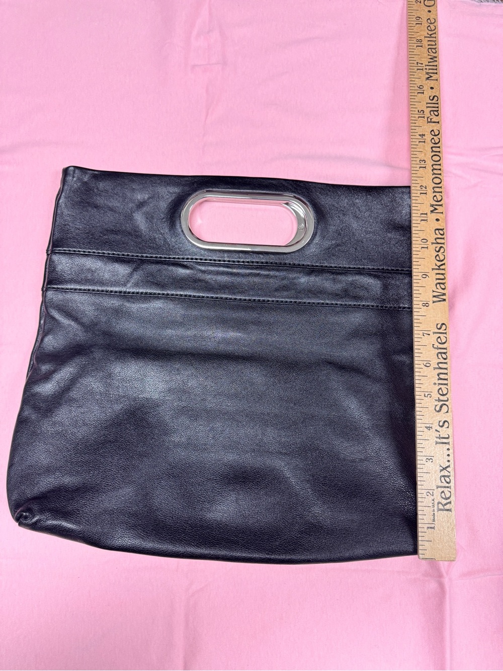 Banana Republic Black Leather Clutch with Metal Cutout Handle - Picture 3 of 8